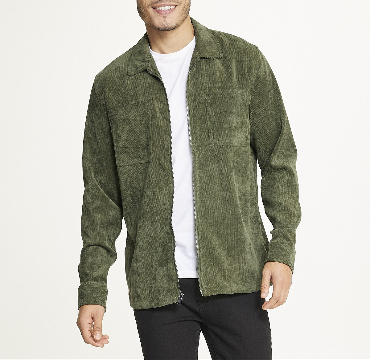  Brooklyn Laundry Men's Long Sleeve Corduroy Shirt Jacket (Zip Front) - Rifle Green - Bonton