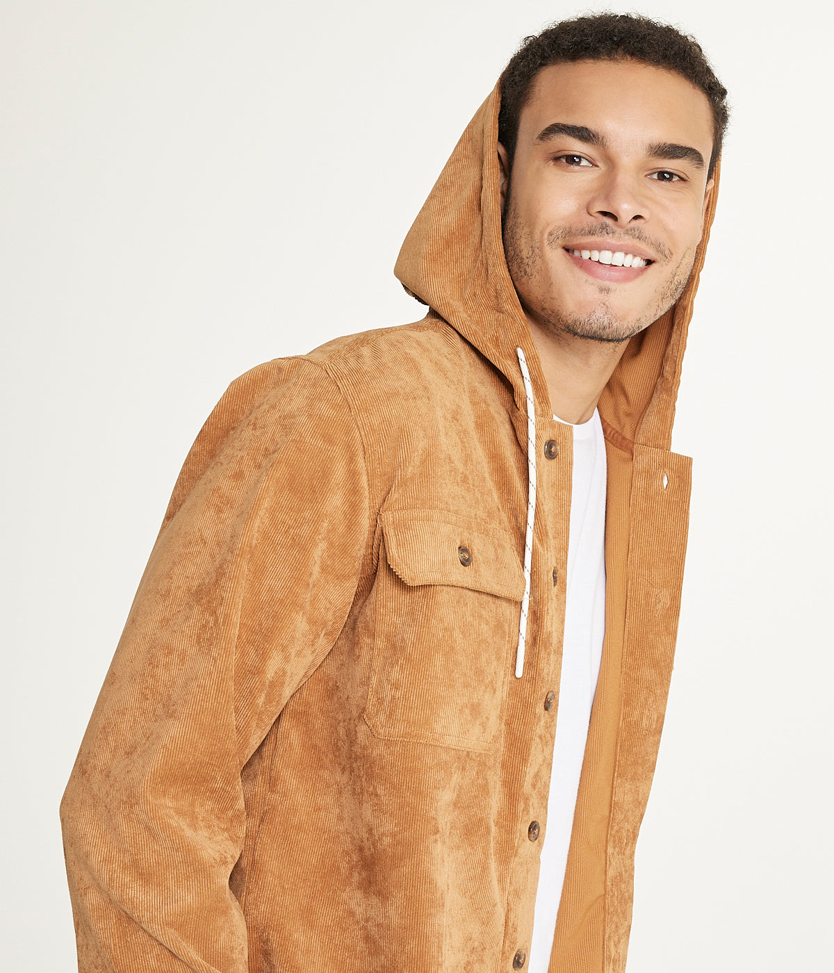  Brooklyn Laundry Men's Long Sleeve Corduroy Hooded Shirt Jacket - Caramel Cafe - Bonton