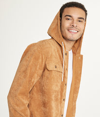 Men's Long Sleeve Corduroy Hooded Shirt Jacket