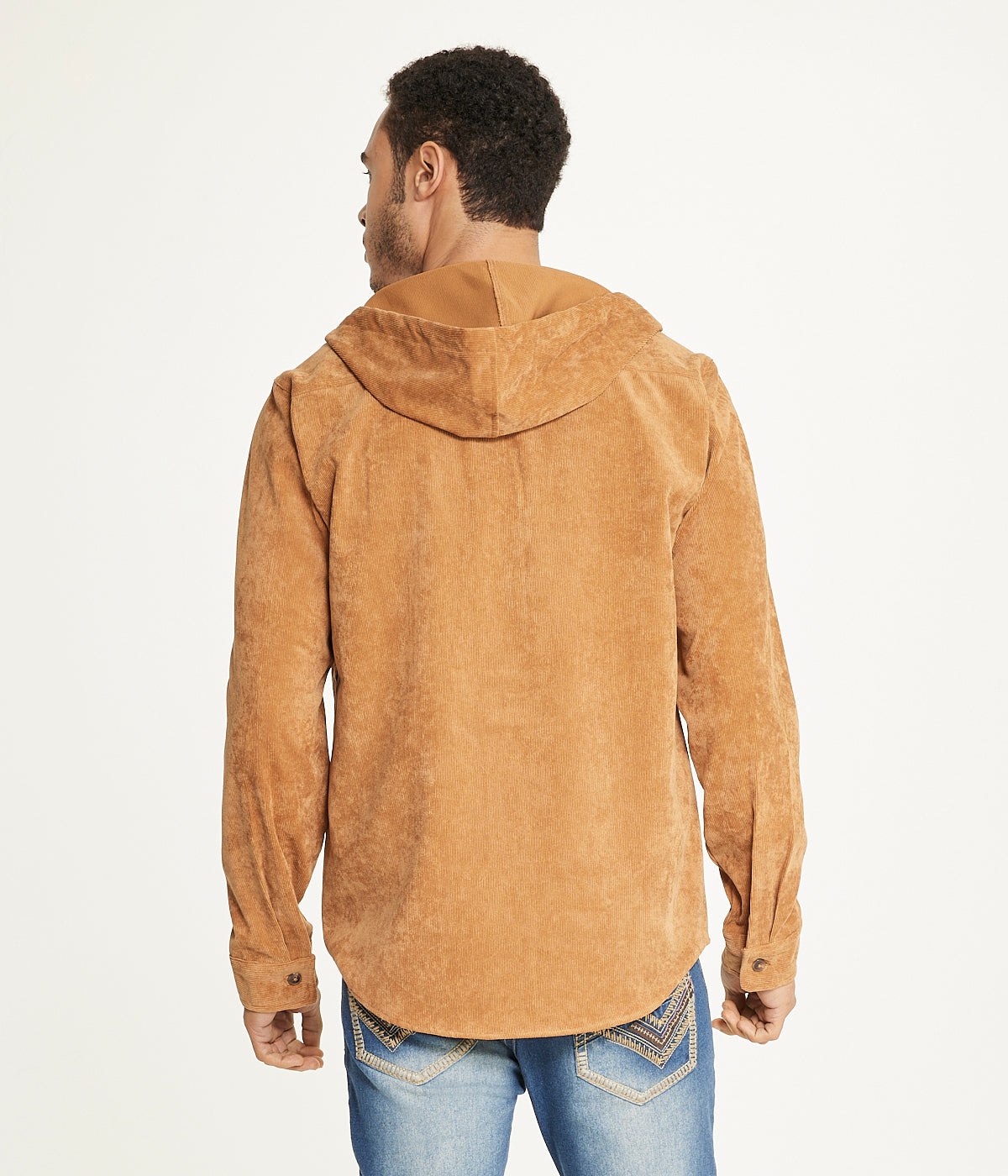  Brooklyn Laundry Men's Long Sleeve Corduroy Hooded Shirt Jacket - Caramel Cafe - Bonton