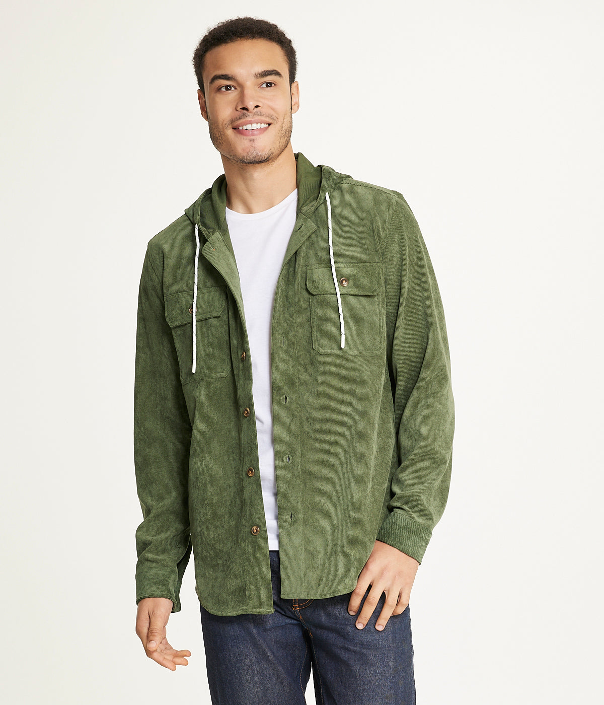  Brooklyn Laundry Men's Long Sleeve Corduroy Hooded Shirt Jacket - Rifle Green - Bonton