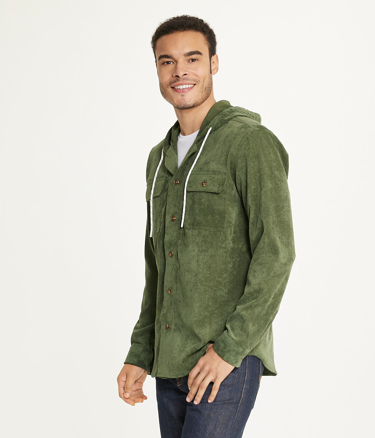  Brooklyn Laundry Men's Long Sleeve Corduroy Hooded Shirt Jacket - Rifle Green - Bonton