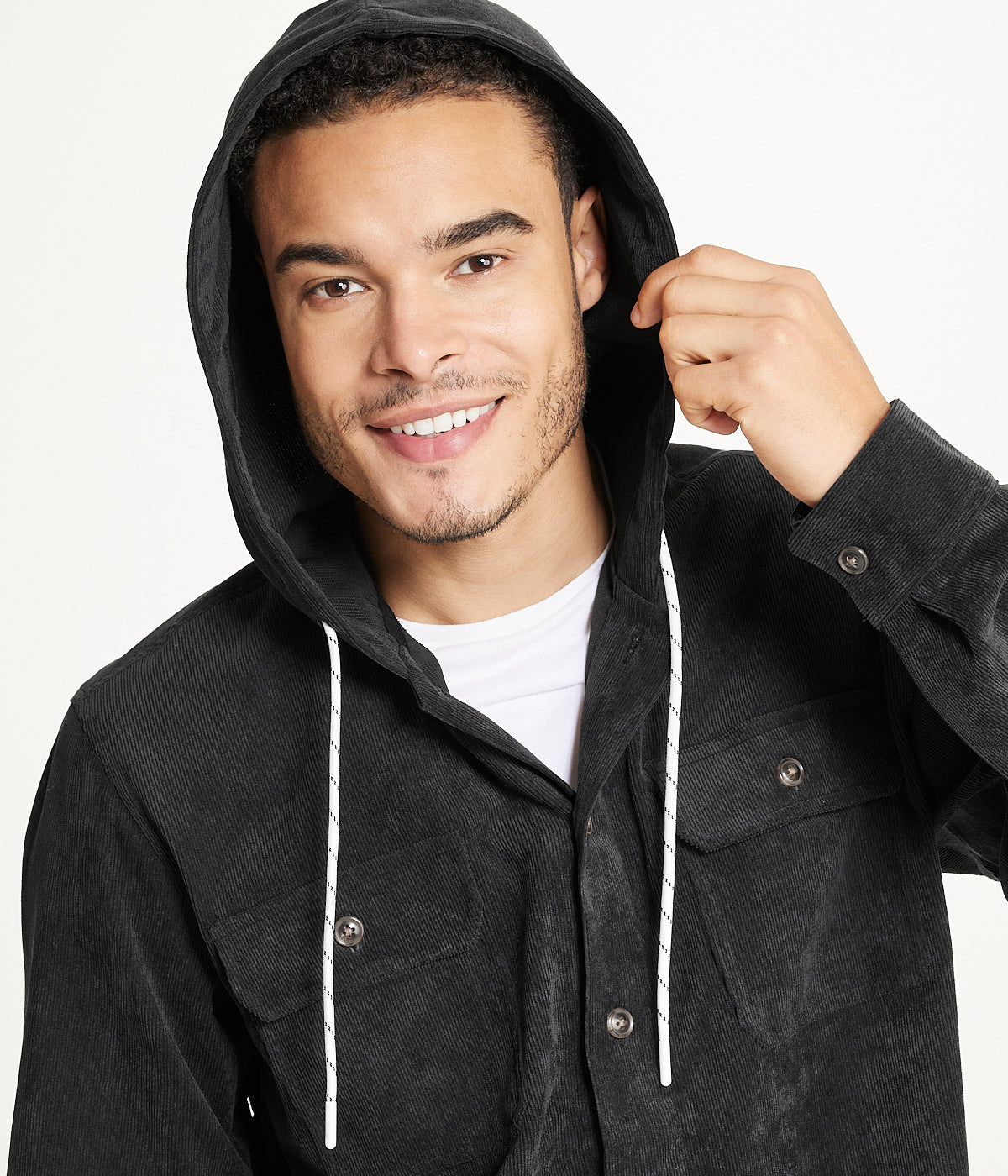  Brooklyn Laundry Men's Long Sleeve Corduroy Hooded Shirt Jacket - Black - Bonton