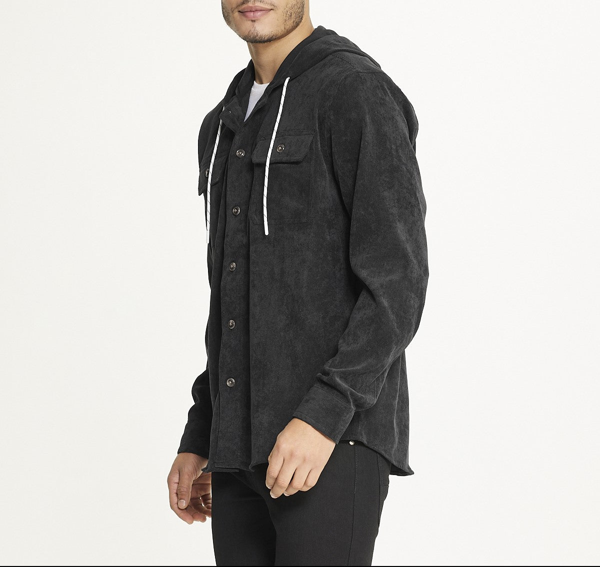  Brooklyn Laundry Men's Long Sleeve Corduroy Hooded Shirt Jacket - Black - Bonton