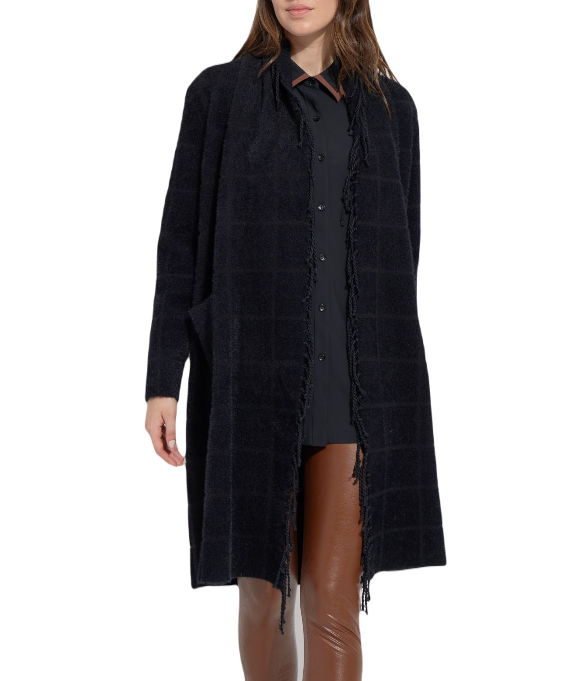  Lysse Alice Fringe Sweater Coat Black Plaid - Black Plaid - Bonton