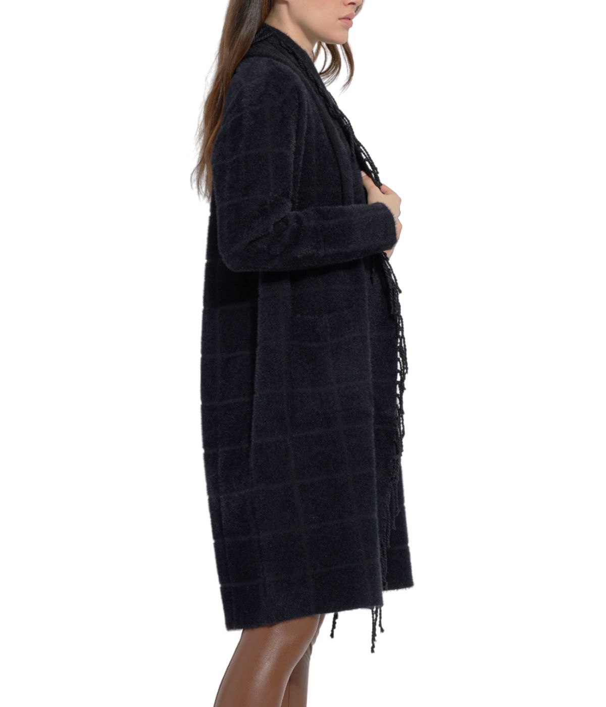  Lysse Alice Fringe Sweater Coat Black Plaid - Black Plaid - Bonton