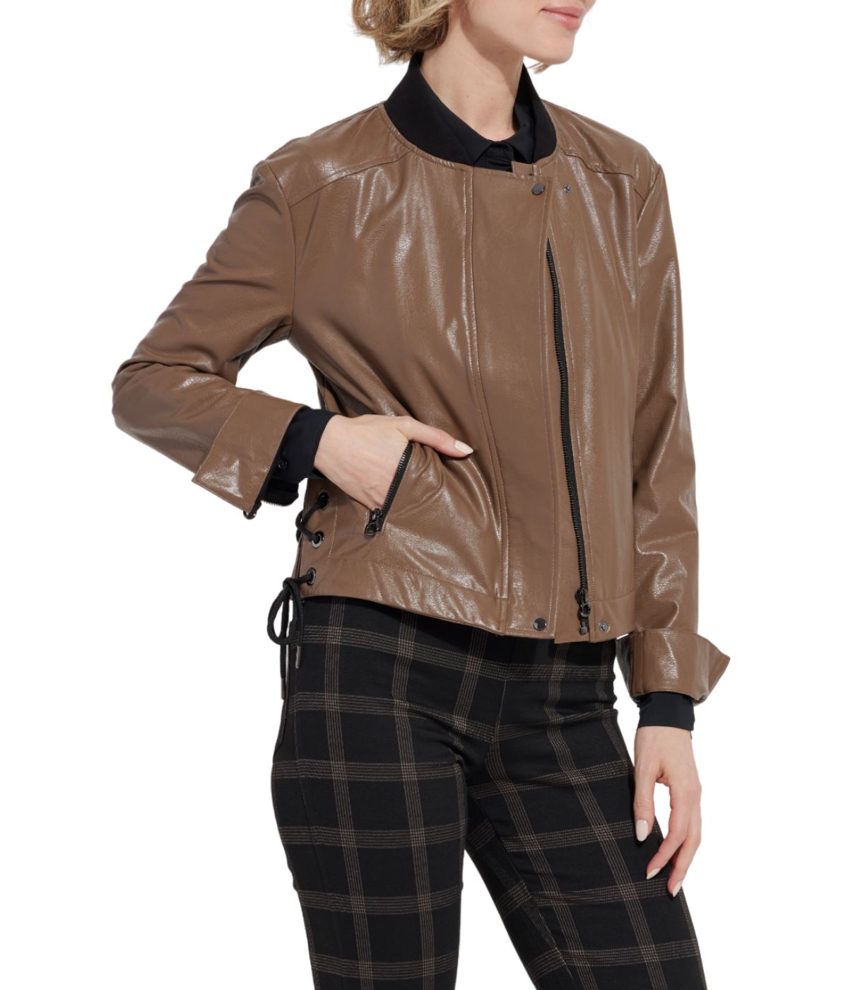  Lysse Kellie Bomber Moto Jacket Cold Chestnut - Cold Chestnut - Bonton