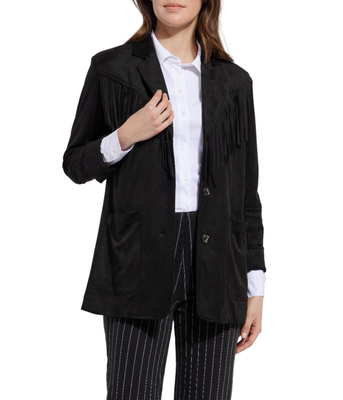  Lysse Heidi Fringe Vegan Suede Blazer Black - Black - Bonton