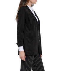 Heidi Fringe Vegan Suede Blazer Black