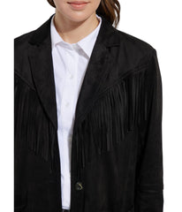 Heidi Fringe Vegan Suede Blazer Black