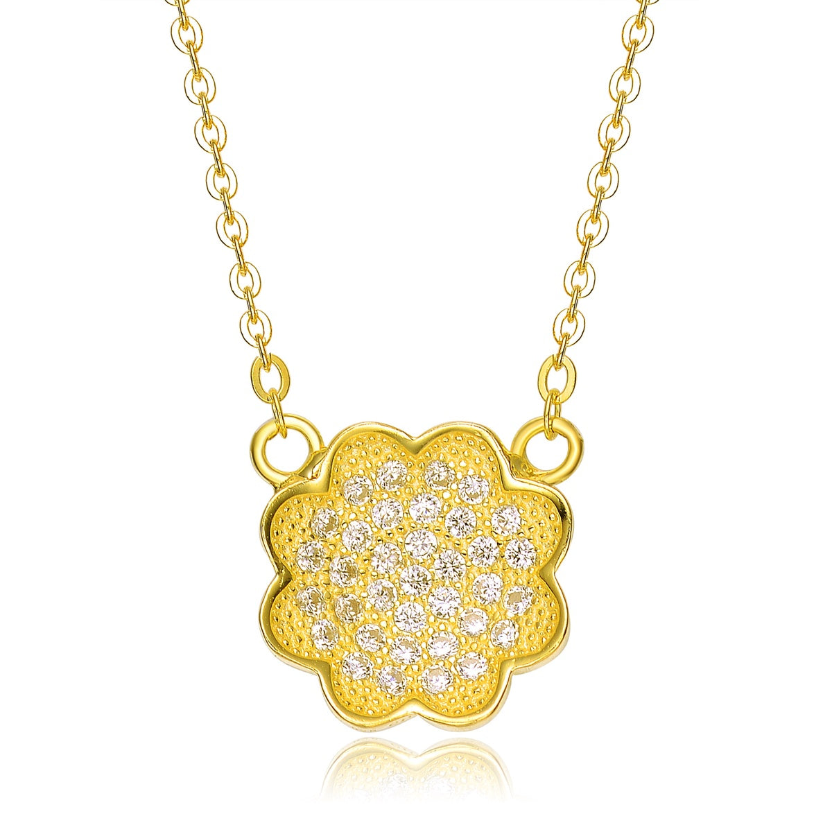  Genevive Gold Overlay Cubic Zirconia Dainty Flower Necklace - Gold - Bonton