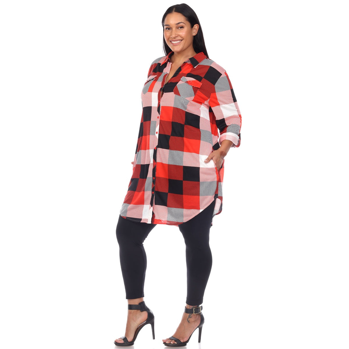  White Mark Plus Size Plaid Button Down Tunic Shirt - 1X - Bonton