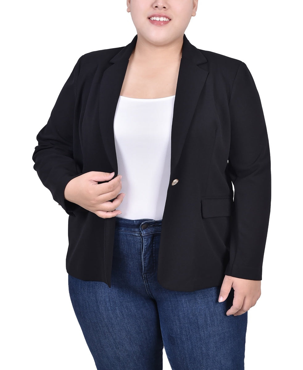  NY Collection Plus Size Long Sleeve Scuba Crepe Jacket - Black - Bonton