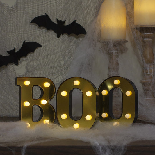 LED Lighted "BOO" Halloween Marquee Sign - 6.5" - Warm White