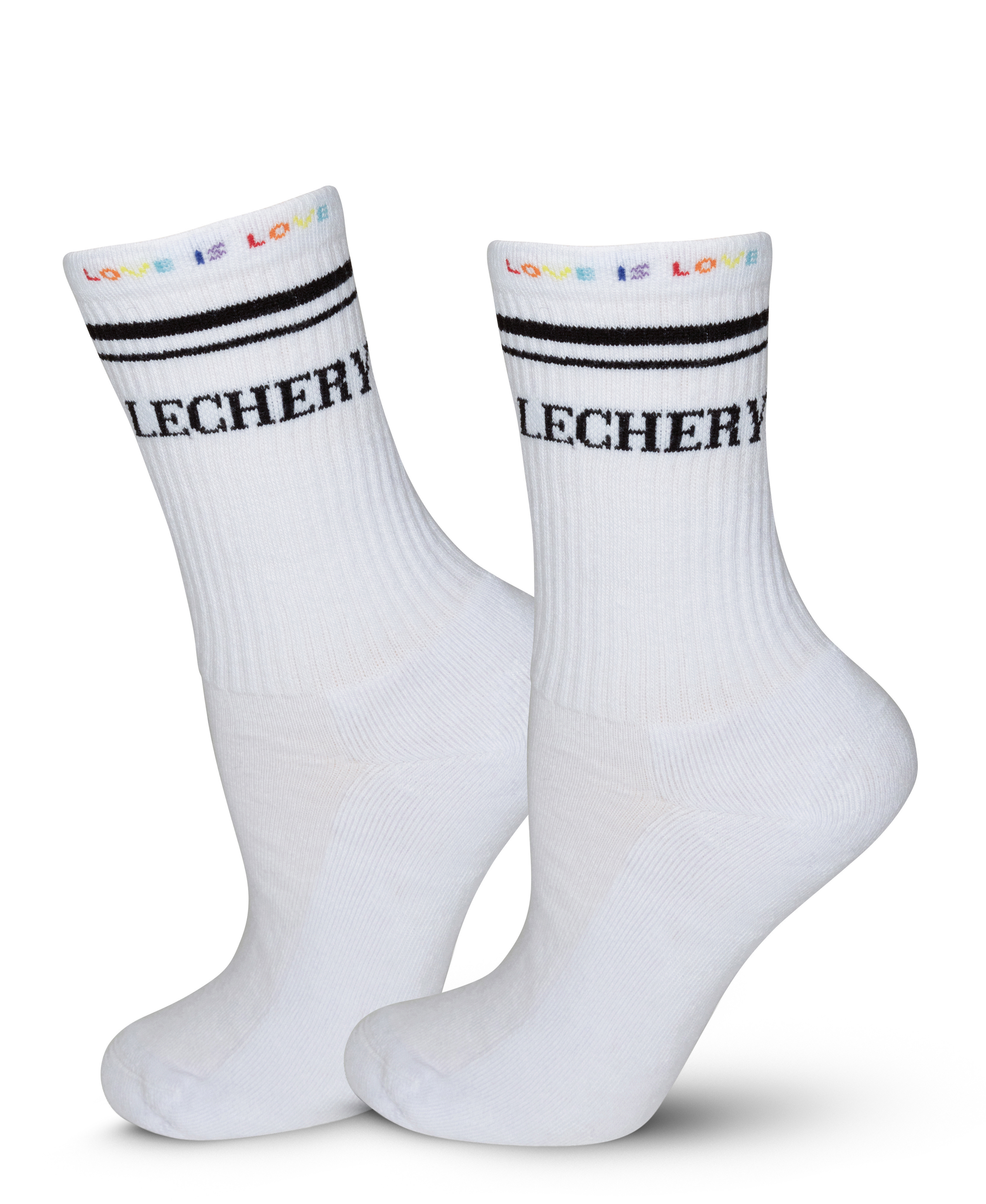  LECHERY LECHERY UNISEX VARSITY STRIPED PRIDE HALF-CREW SOCKS - WHITE/BLACK - Bonton