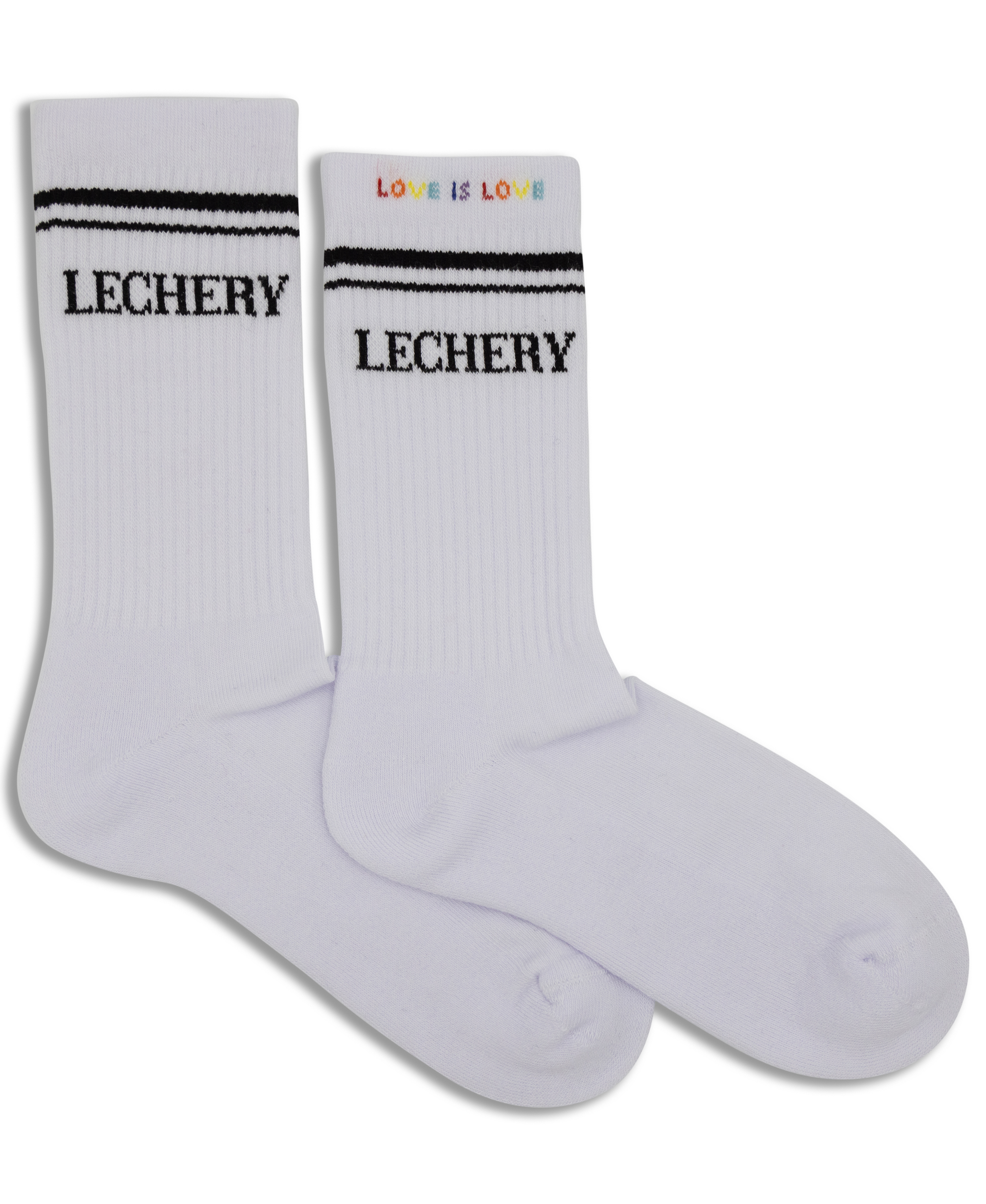  LECHERY LECHERY UNISEX VARSITY STRIPED PRIDE HALF-CREW SOCKS - WHITE/BLACK - Bonton