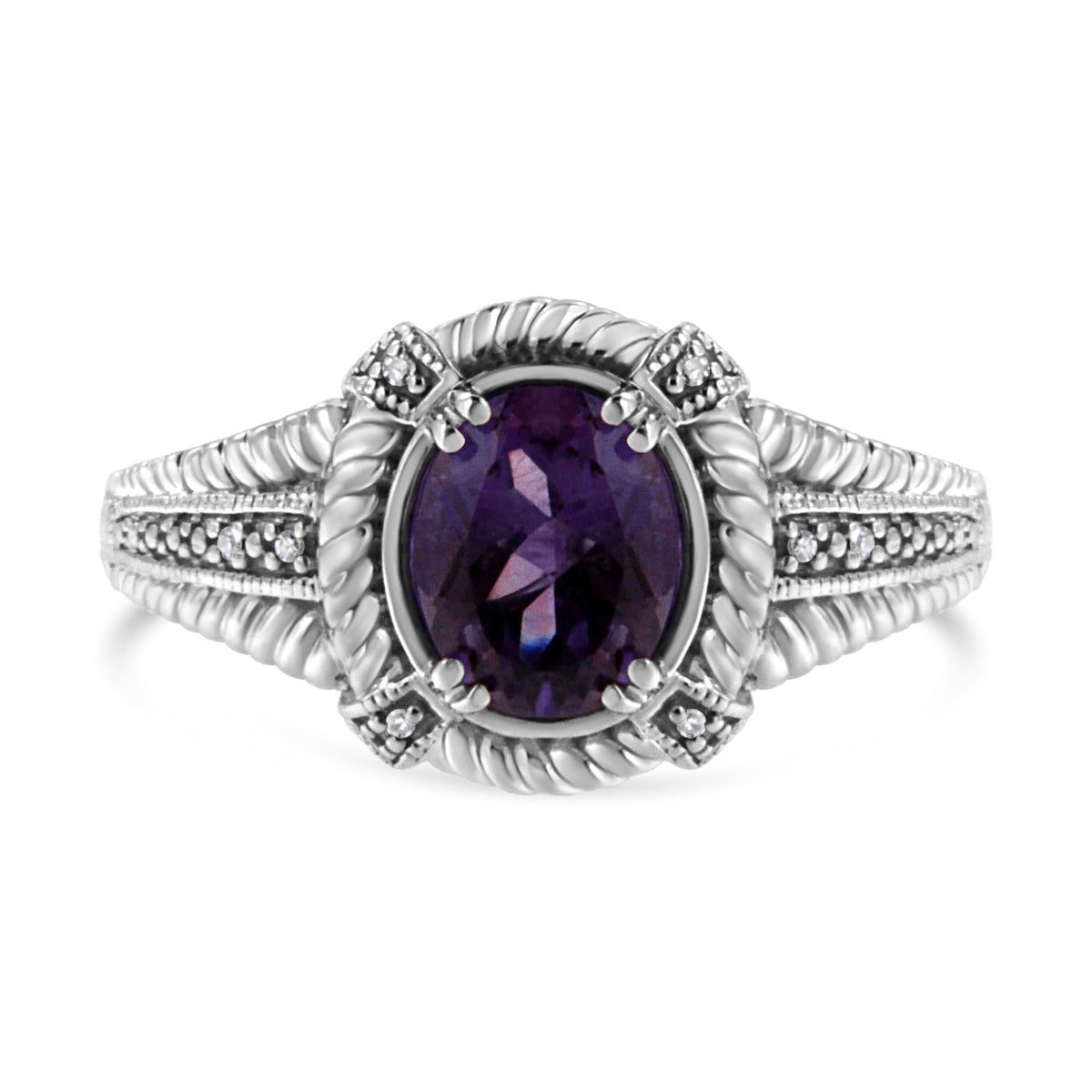  Haus of Brilliance .925 Sterling Silver Prong Set Natural Oval Shape 9X7 Mm Purple Amethyst Solitaire And Diamond Accent Ring (I-J Color, I1-I2 Clarity) - Ring Size 8 - 8 - Bonton