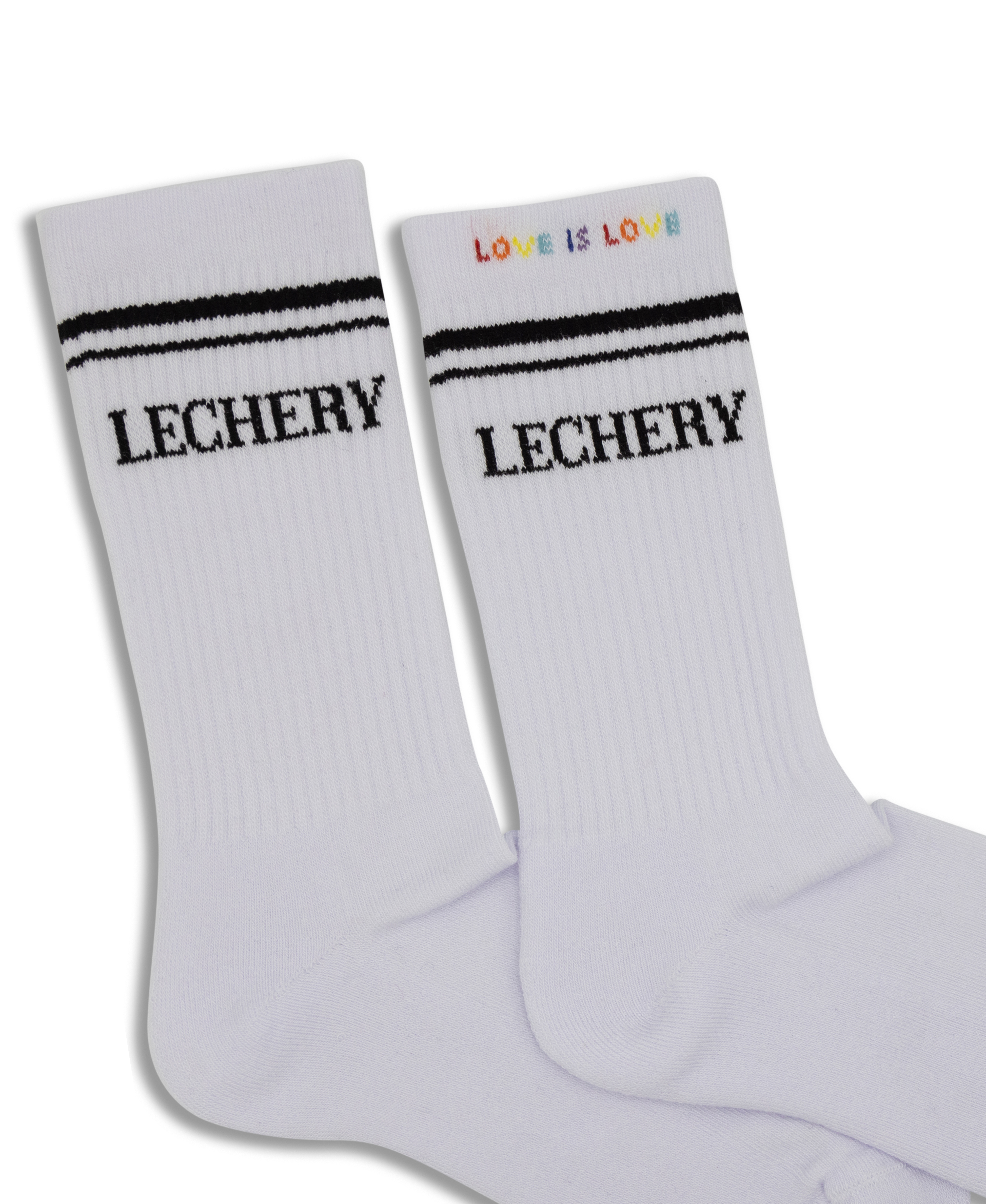  LECHERY LECHERY UNISEX VARSITY STRIPED PRIDE HALF-CREW SOCKS - WHITE/BLACK - Bonton