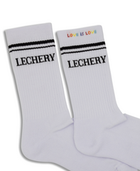 LECHERY UNISEX VARSITY STRIPED PRIDE HALF-CREW SOCKS