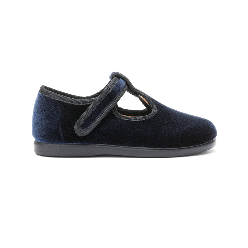  Childrenchic Velvet T-band Shoes in Navy - Navy - Bonton