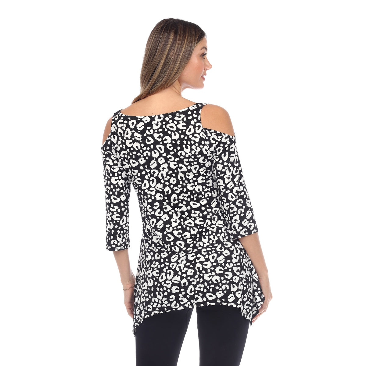  White Mark Women's Leopard Cold Shoulder Tunic - S - Bonton