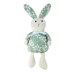 Floral Knitted Easter Bunny Rabbit Spring Figure - 17" - Green and White