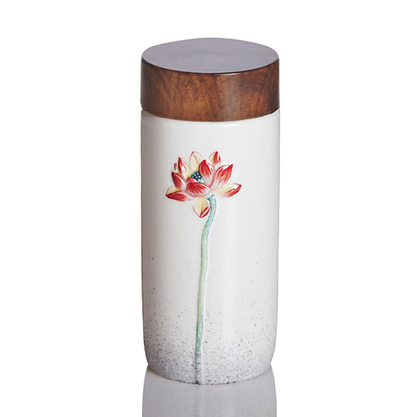  Acera Lotus Beauty Tea Tumbler - White and water blue with red lotus - Bonton