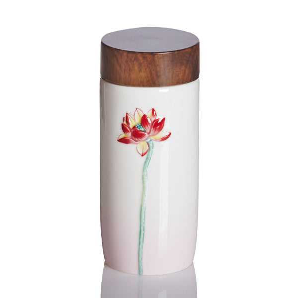  Acera Lotus Beauty Tea Tumbler - White and water blue with red lotus - Bonton