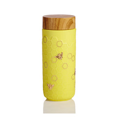 Honey Bee Ceramic Travel Mug / Gold 12.3 Oz