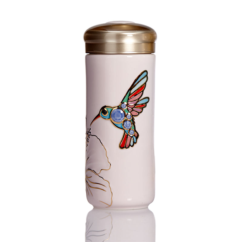  Acera The Hummingbird Travel Mug - Pink and Hand Painted Multi Colored Bird - Bonton