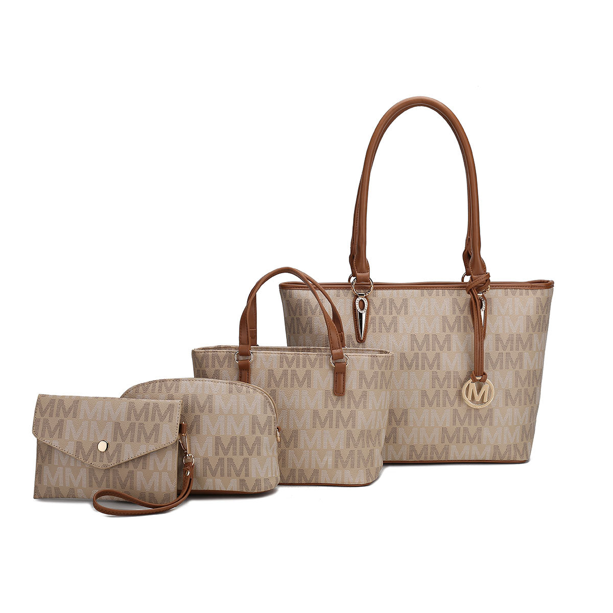  MKF Collection Alexy Signature Tote Bag and Set - Beige - Bonton