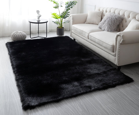 Black Faux Fur Sheepskin Area Rug by Homemartgoods