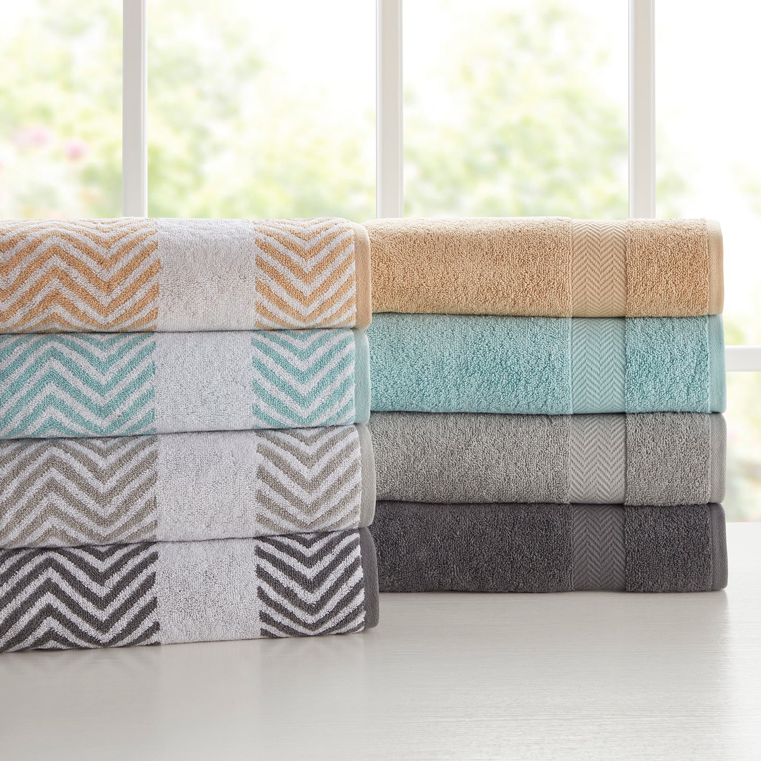  Kathy Ireland Home Kathy Ireland 6 Piece Chevron Jacquard Towel Set With Lets Dry - Charcoal - Bonton