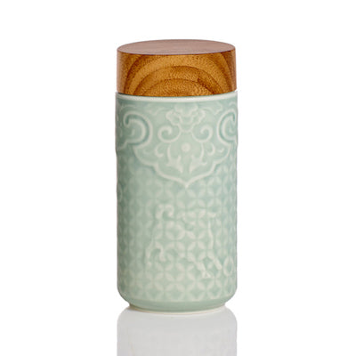  Acera Small Splendid Prospect Tea Tumbler (Single Wall) - Mint Green with Bamboo Top - Bonton