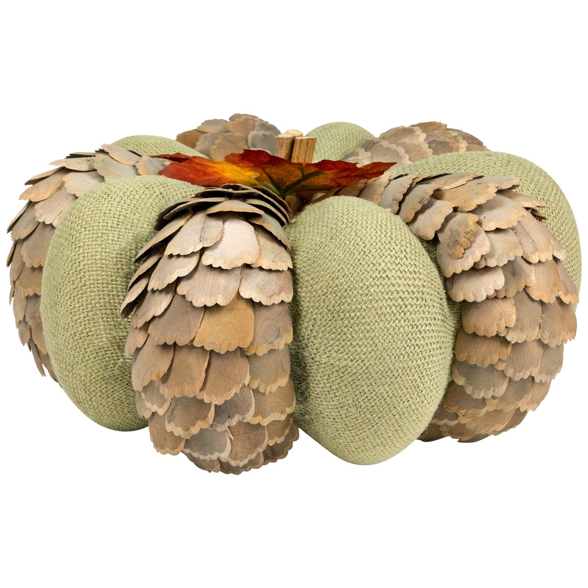  Northlight Fall Harvest Layered Wooden Leaves and Burlap Pumpkin - 10