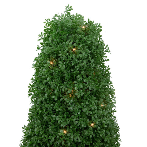 3' Pre-Lit Artificial Boxwood Cone Topiary Tree With Round Pot  Clear Lights
