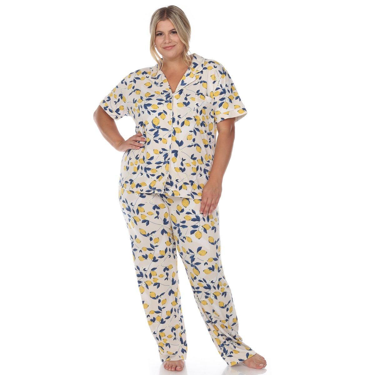  White Mark Plus Size Tropical Print Pajama Set - 1X - Bonton