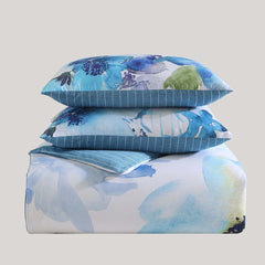 Watercolor Blue 100% Cotton 5-Piece Reversible Comforter Set