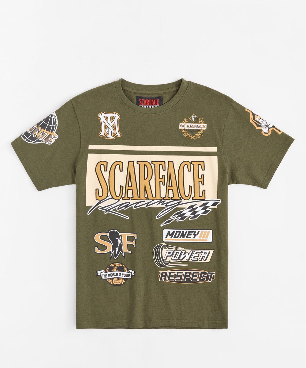  Reason Clothing Scarface Racing Short Sleeve Tee - Olive Green - OLIVE GREEN - Bonton
