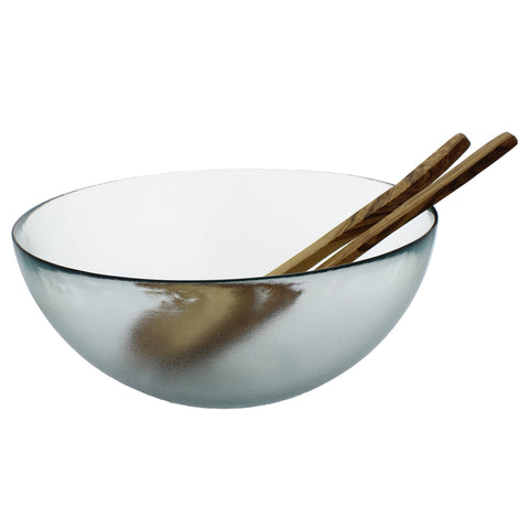 Recycled Glass, Urban Salad Bowl and Olive Wood Servers, Clear
