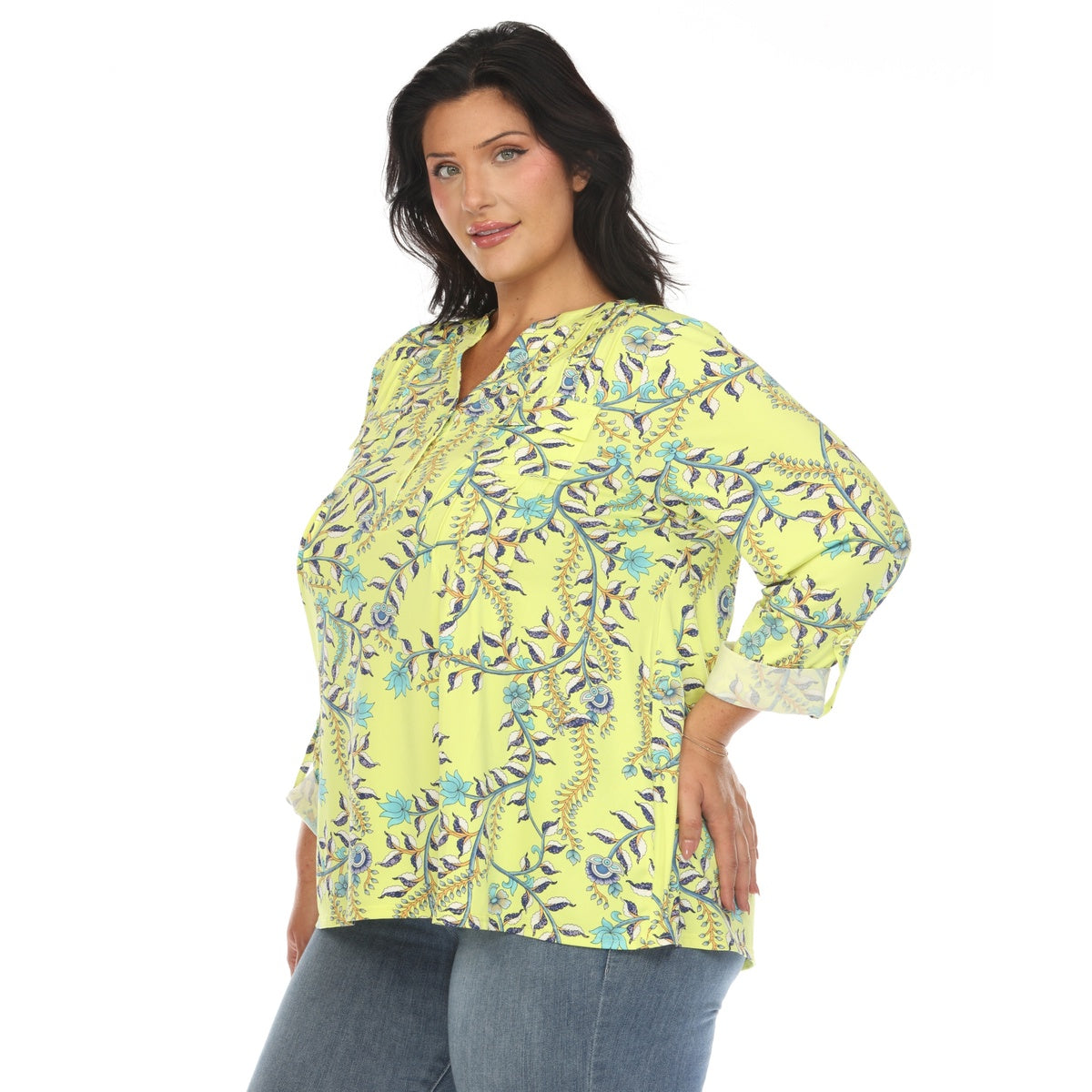  White Mark Plus Size Paisley Button Front Tunic Top - 1X - Bonton