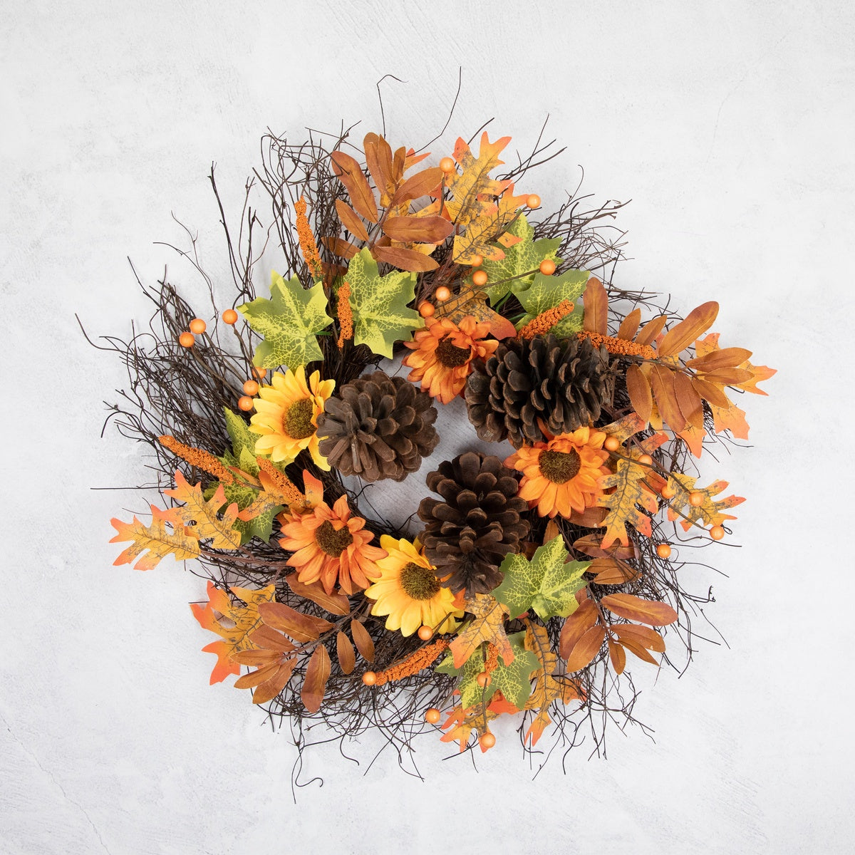  Northlight Sunflowers and Pine Cones Fall Artificial Thanksgiving Wreath  24-Inch  Unlit - Default Title - Bonton