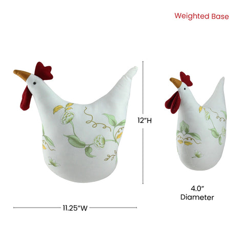 12" White  Soft Green  and Yellow Floral Rooster Chicken Spring Decoration