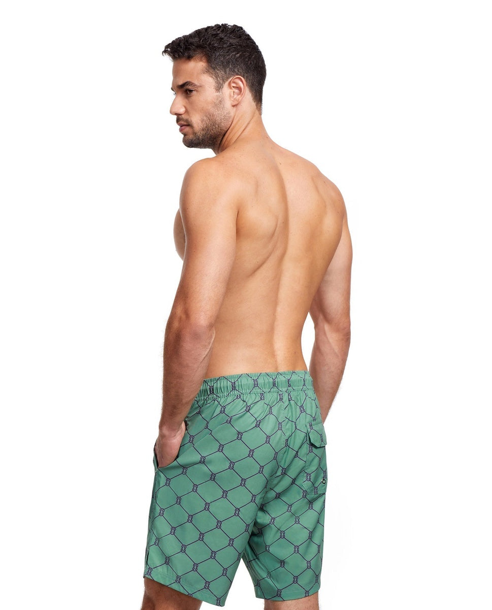  Gottex Men 7-Inch Swim Trunks - GOTTEX MEN GREEN AND NAVY DIAMOND - Bonton