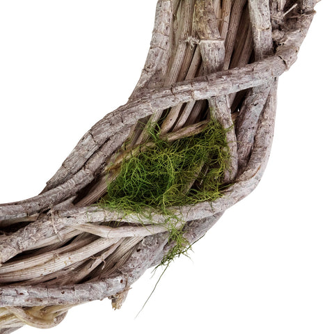 12" Birch Twig With Green Moss Artificial Spring Wreath - Unlit
