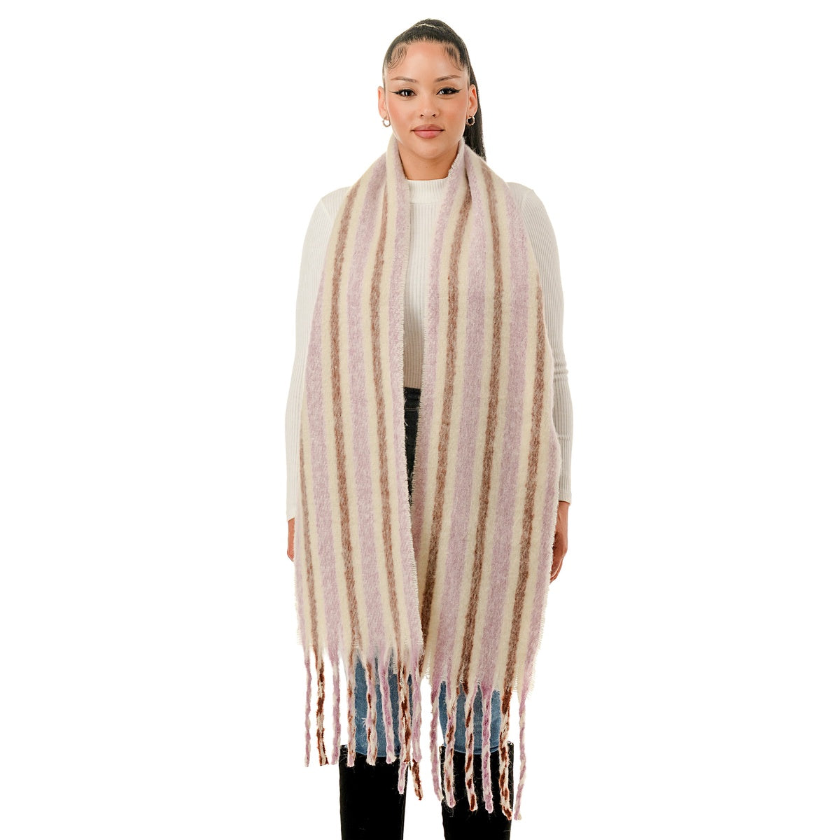  Marcus Adler Stripe Woven Scarf - Lavender - Bonton