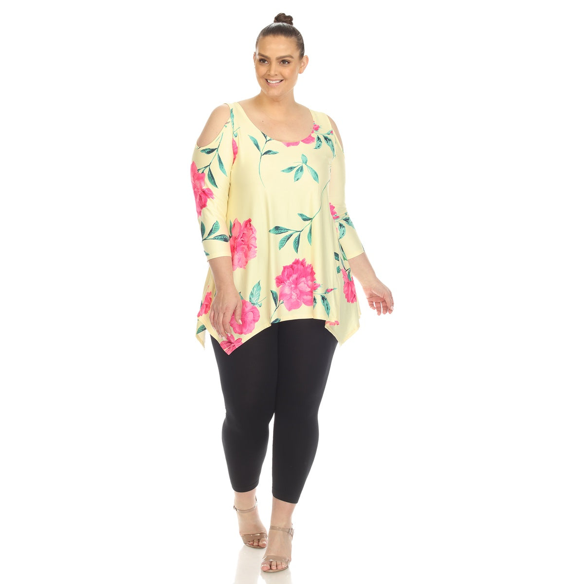  White Mark Plus Size Floral Printed Cold Shoulder Tunic - 1X - Bonton