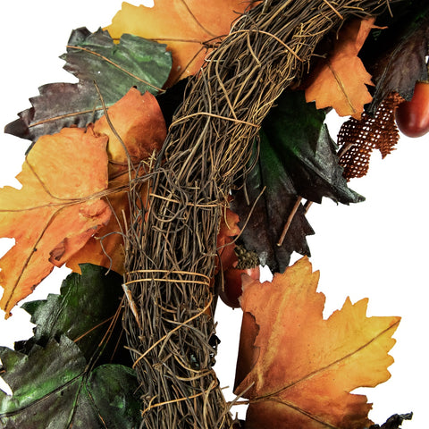 Brown and Green Autumn Harvest Artificial Leaves Wreath - 20 Inch  Unlit