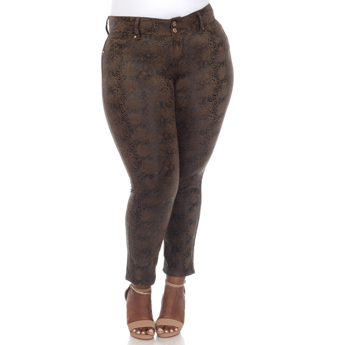  White Mark Plus Size Faux Suede Snake Print Pants - 14 - Bonton