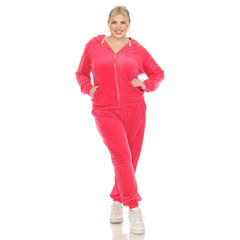 Plus Size 2 Piece Velour Tracksuit Set